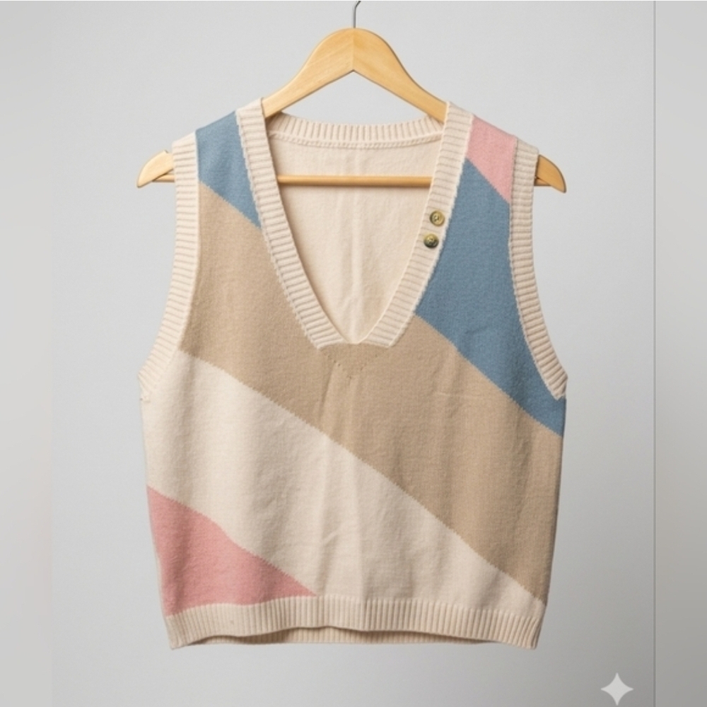 SHEIN 3-Pc Retro Vest Bundle - Granny Square, Plaid & Colorblock - XS/S - Picture 3 of 12